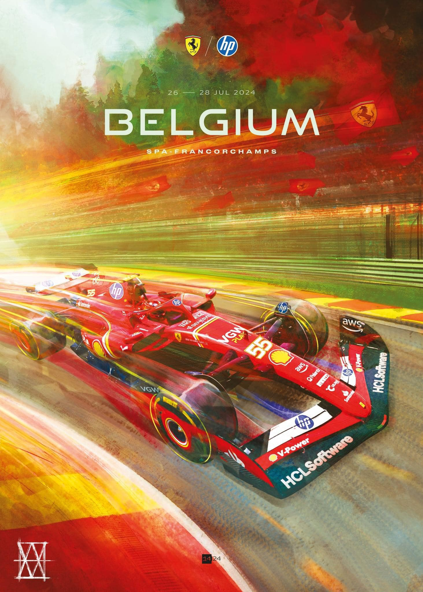 Ferrari 2024 Belgium Grand Prix cover art poster — part of full season set